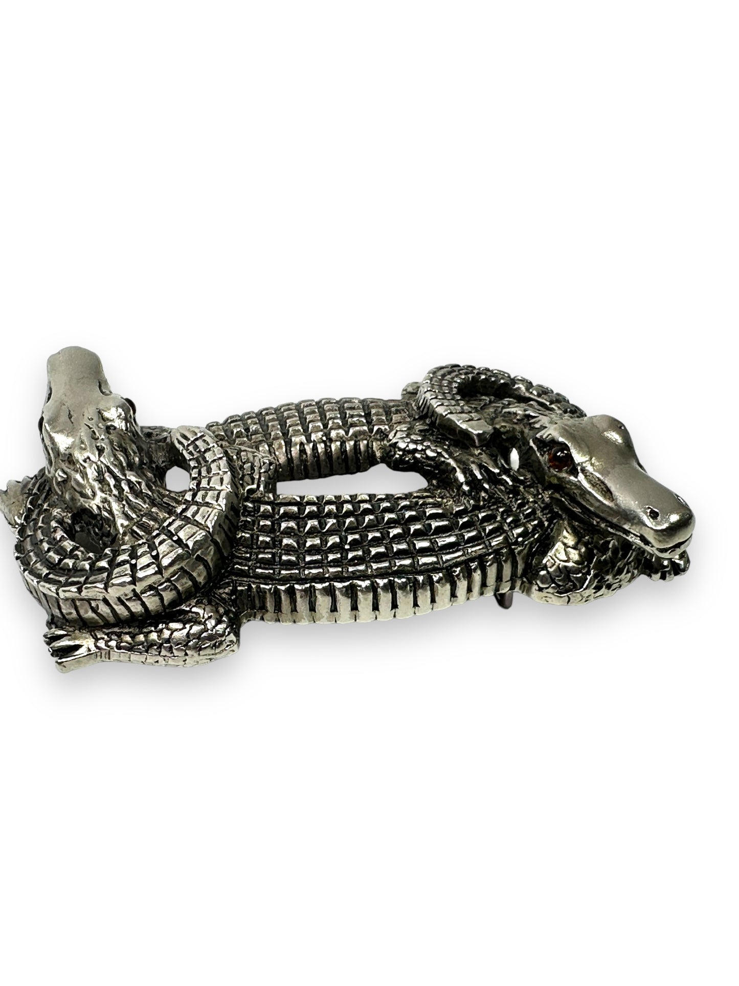 1990s Signed Double Alligator Sliver Belt Buckle