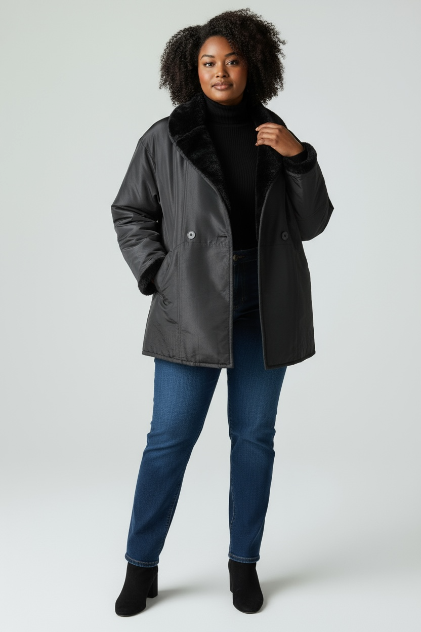 The “Double Take” Reversible Faux Fur Coat Reversible Shearling