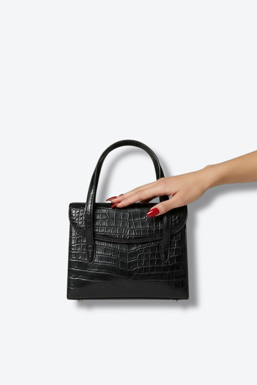 1970s  MADLER Crocodile-Embossed Top Handle Bag