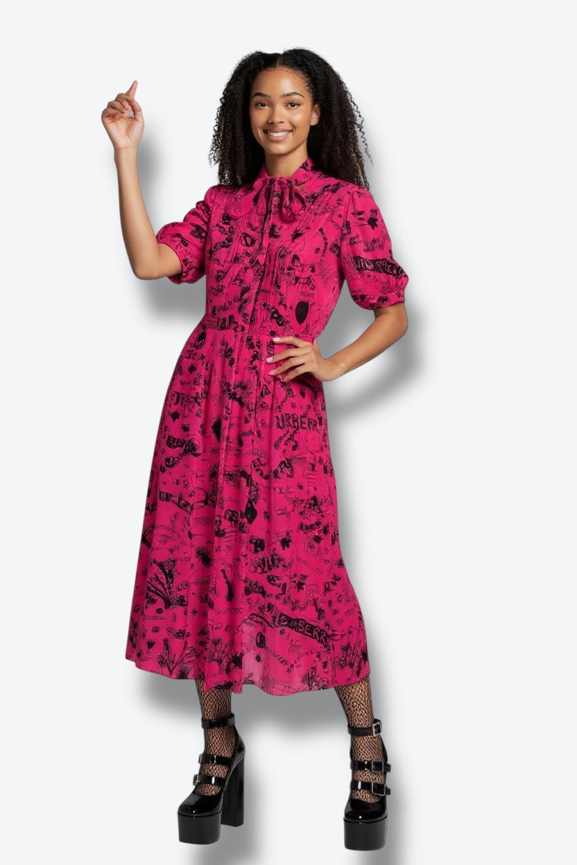 2010 Burberry Pink & Black Graffiti Dress Designed by Christopher Bailey