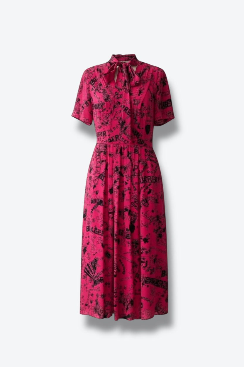 2010 Burberry Pink & Black Graffiti Dress Designed by Christopher Bailey