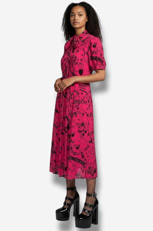2010 Burberry Pink & Black Graffiti Dress Designed by Christopher Bailey