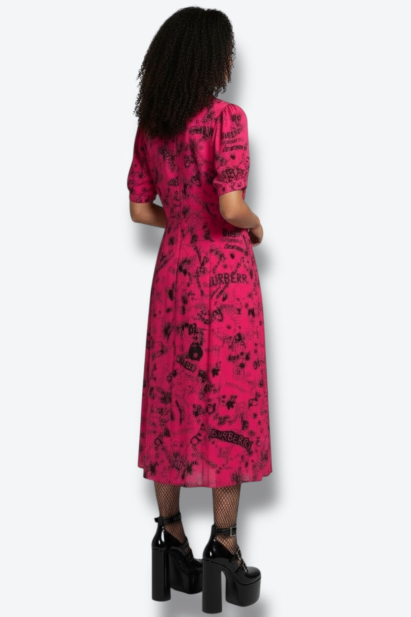 2010 Burberry Pink & Black Graffiti Dress Designed by Christopher Bailey