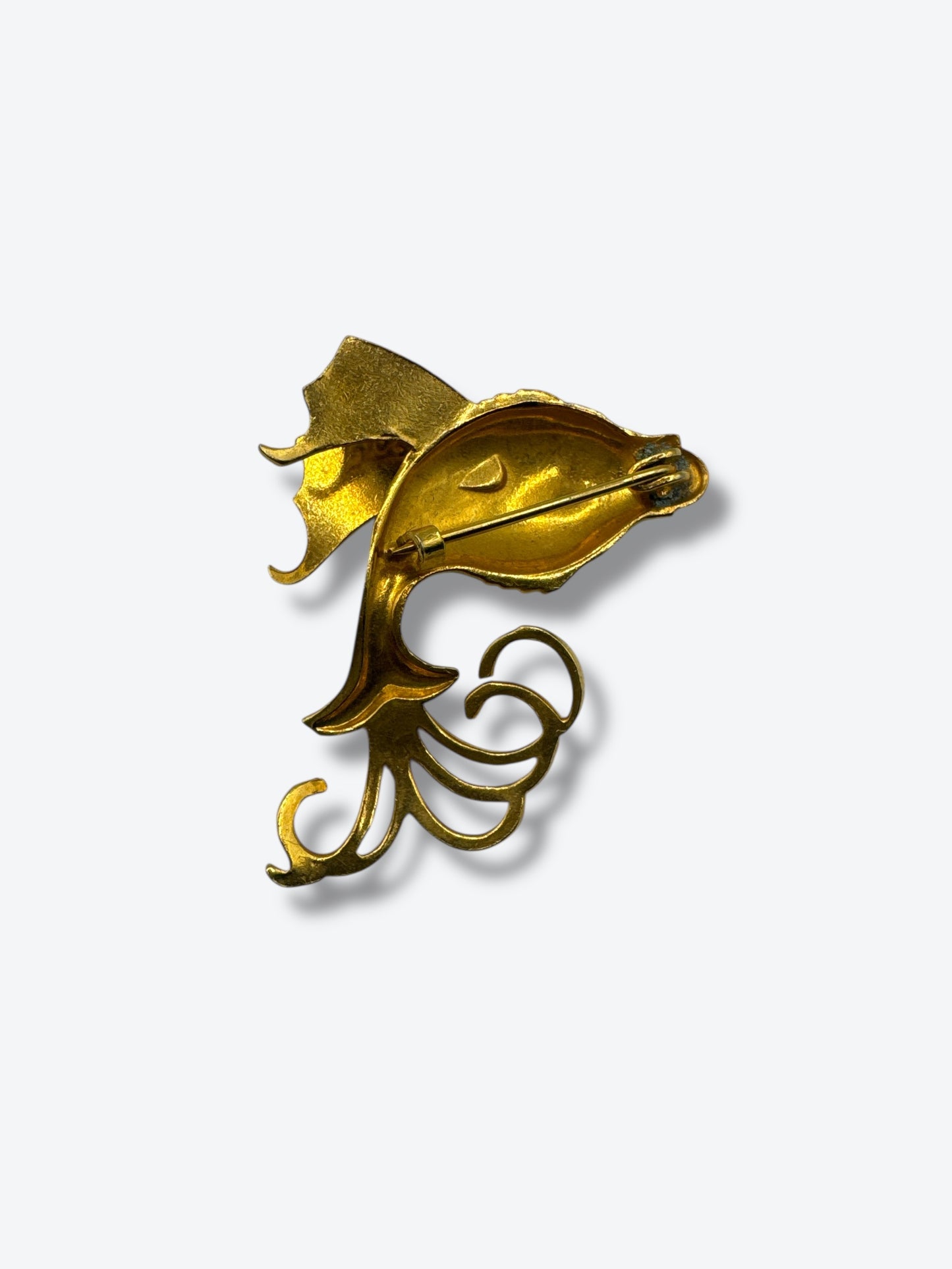 1970s Art Nouveau Brass Fish Brooch