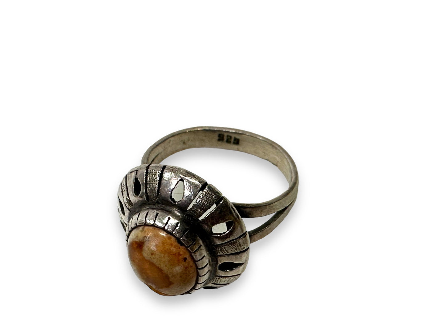 1970s Sterling Sliver Circular Iridescent Gem Ring