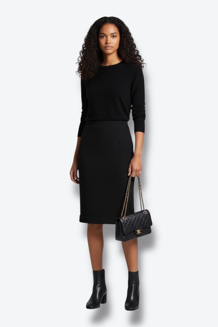 2008 Chanel Fall Black Boucle Wool  Skirt