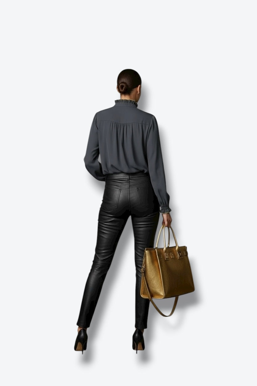 1970s Black Ruffle Button Up (Sourced in Paris)