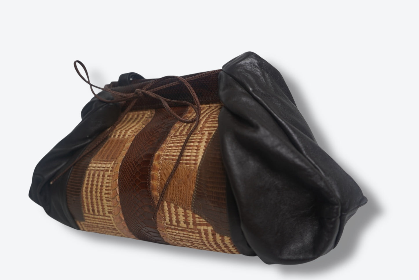 1970s Snakeskin /Raffia Mixed Media Leather Shoulder Bag
