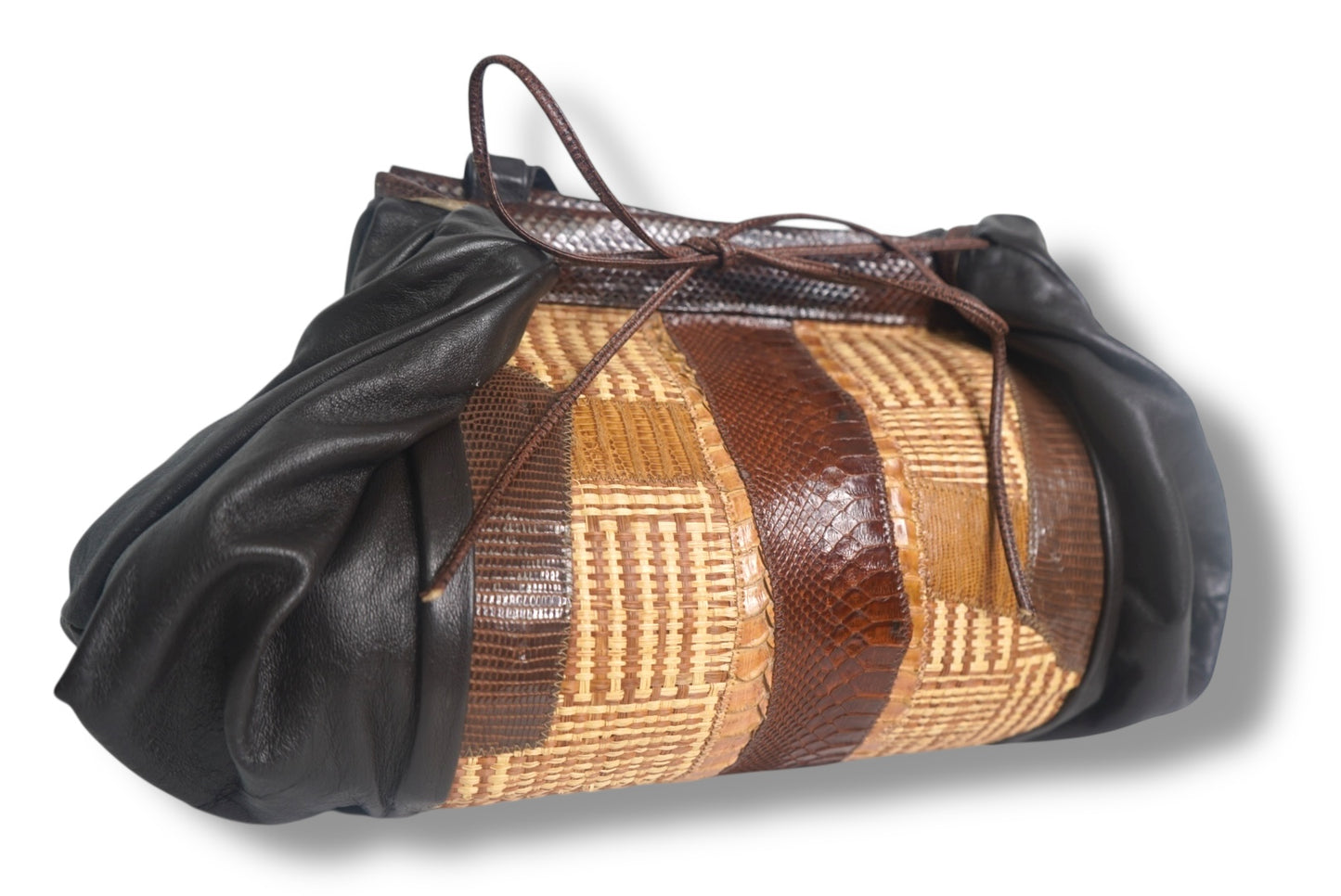 1970s Snakeskin /Raffia Mixed Media Leather Shoulder Bag