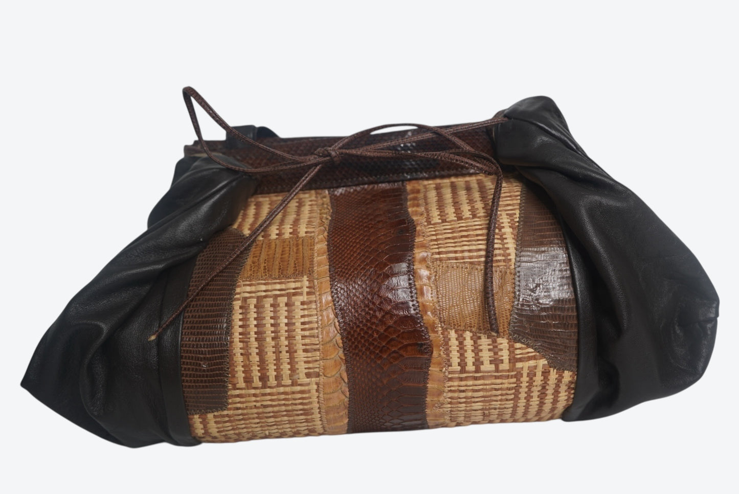 1970s Snakeskin /Raffia Mixed Media Leather Shoulder Bag