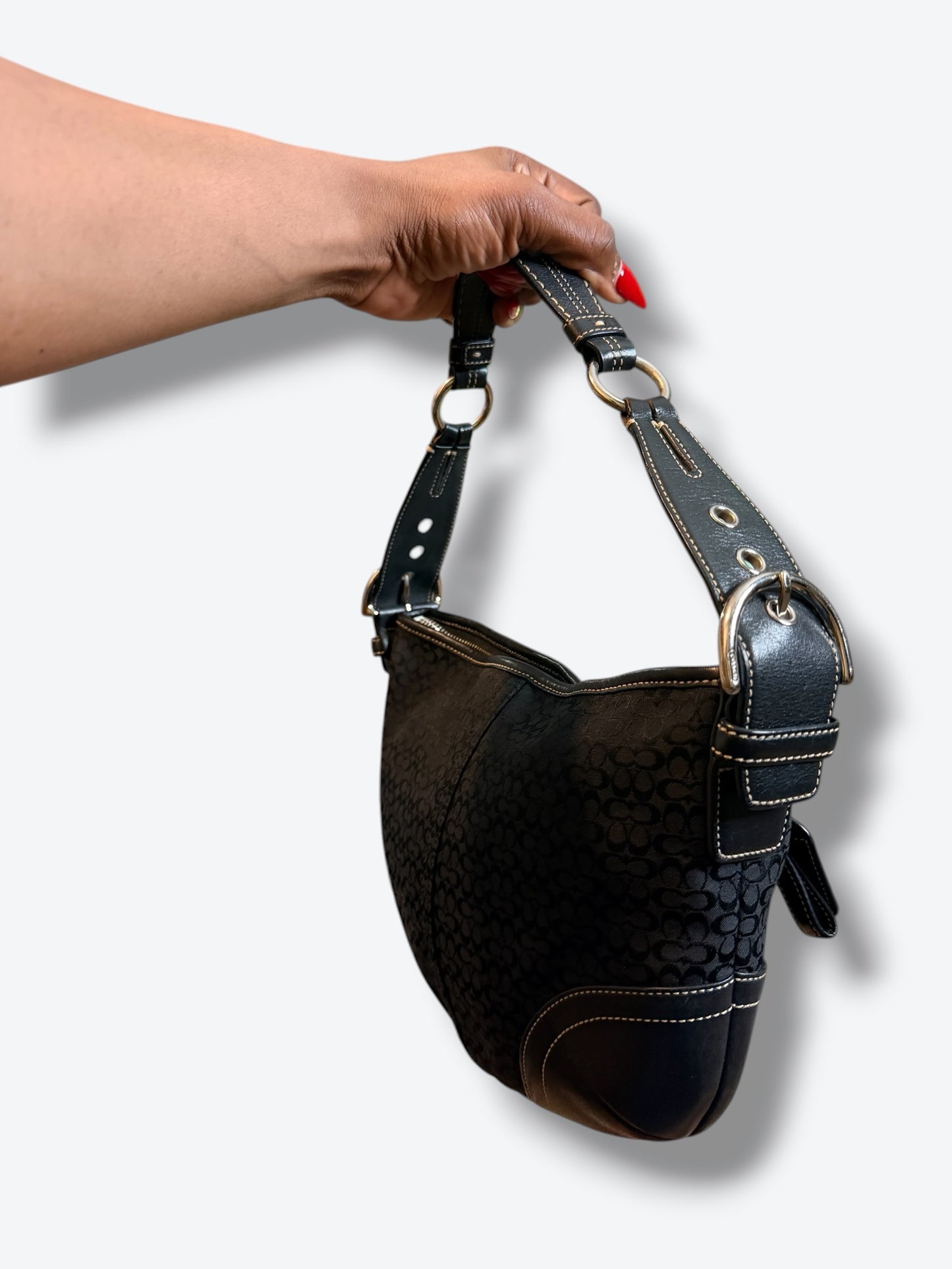 Vintage Coach Signature Monogram Hobo Bag – Black Jacquard & Leather Trim (2005)