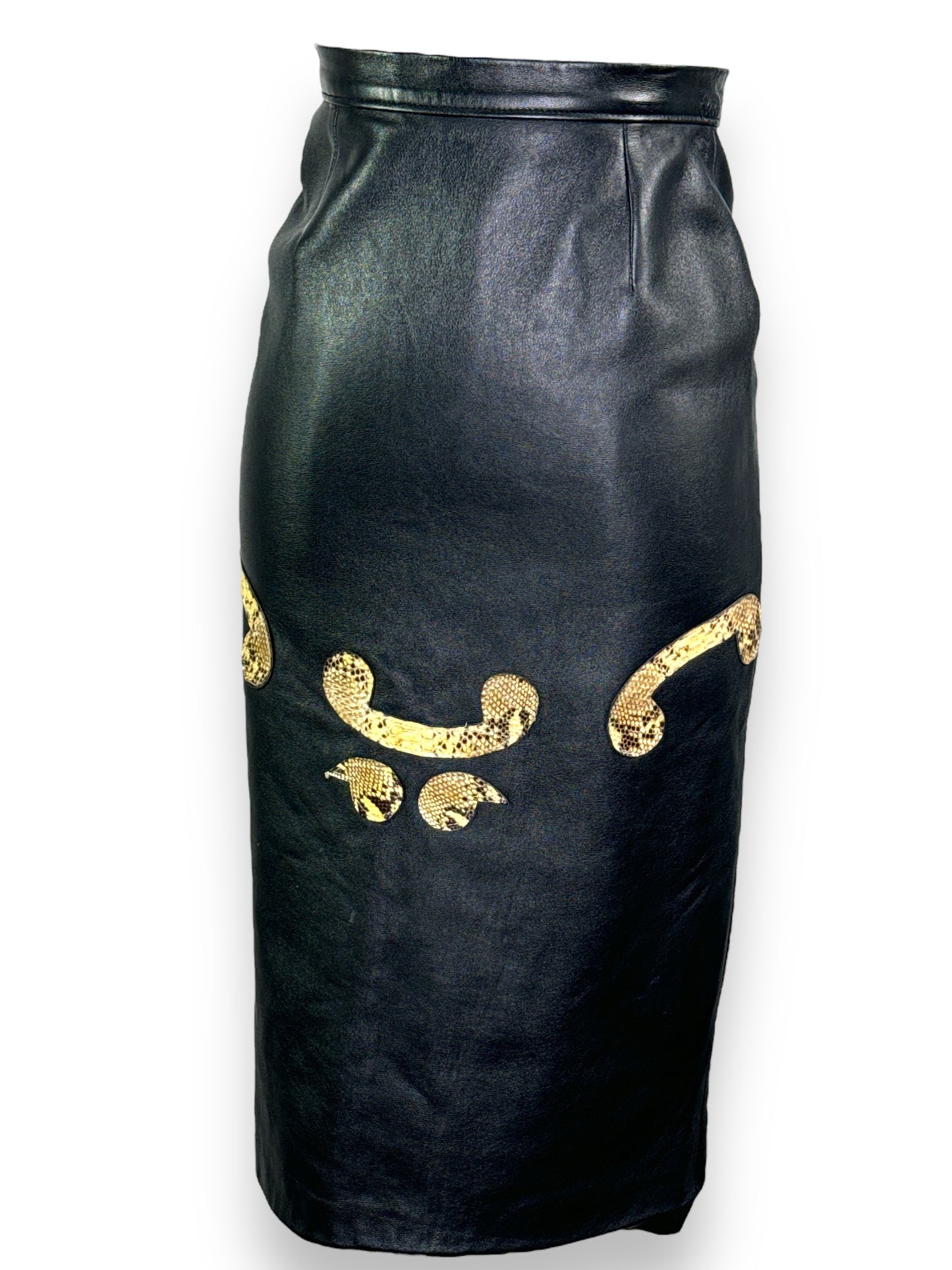 970s Snakeskin and Leather High Waisted Skirt