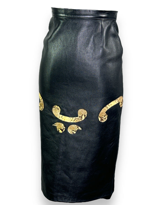 970s Snakeskin and Leather High Waisted Skirt