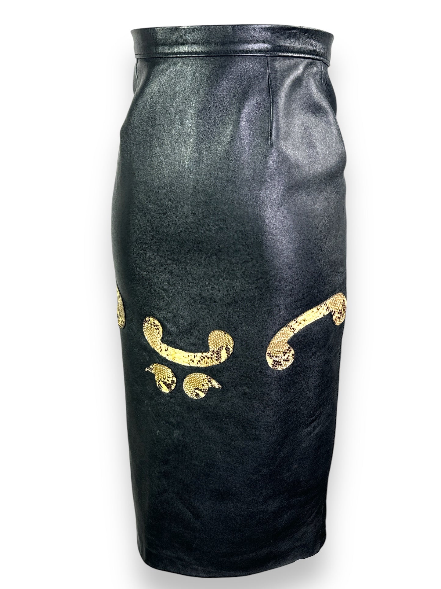 970s Snakeskin and Leather High Waisted Skirt