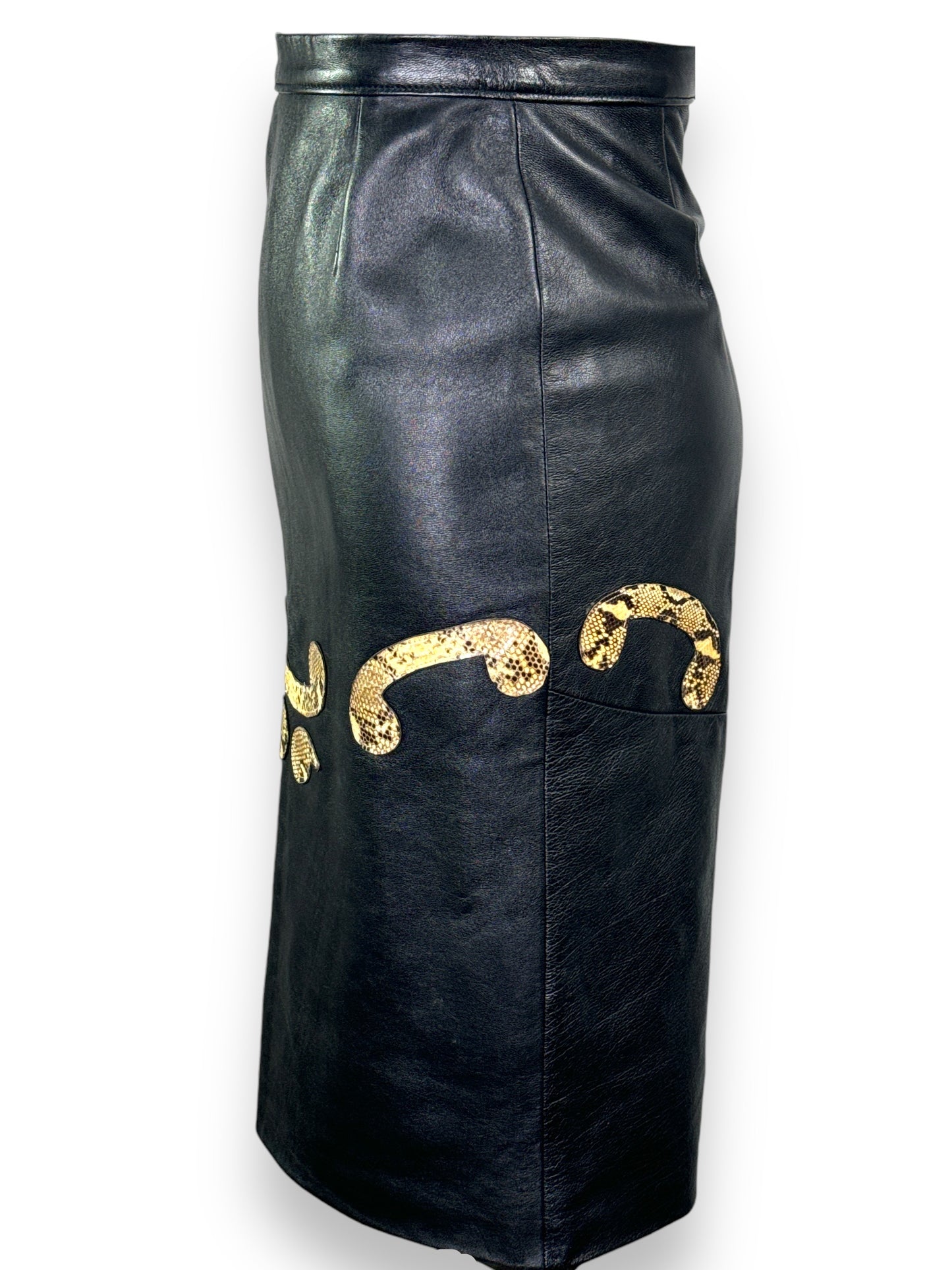970s Snakeskin and Leather High Waisted Skirt
