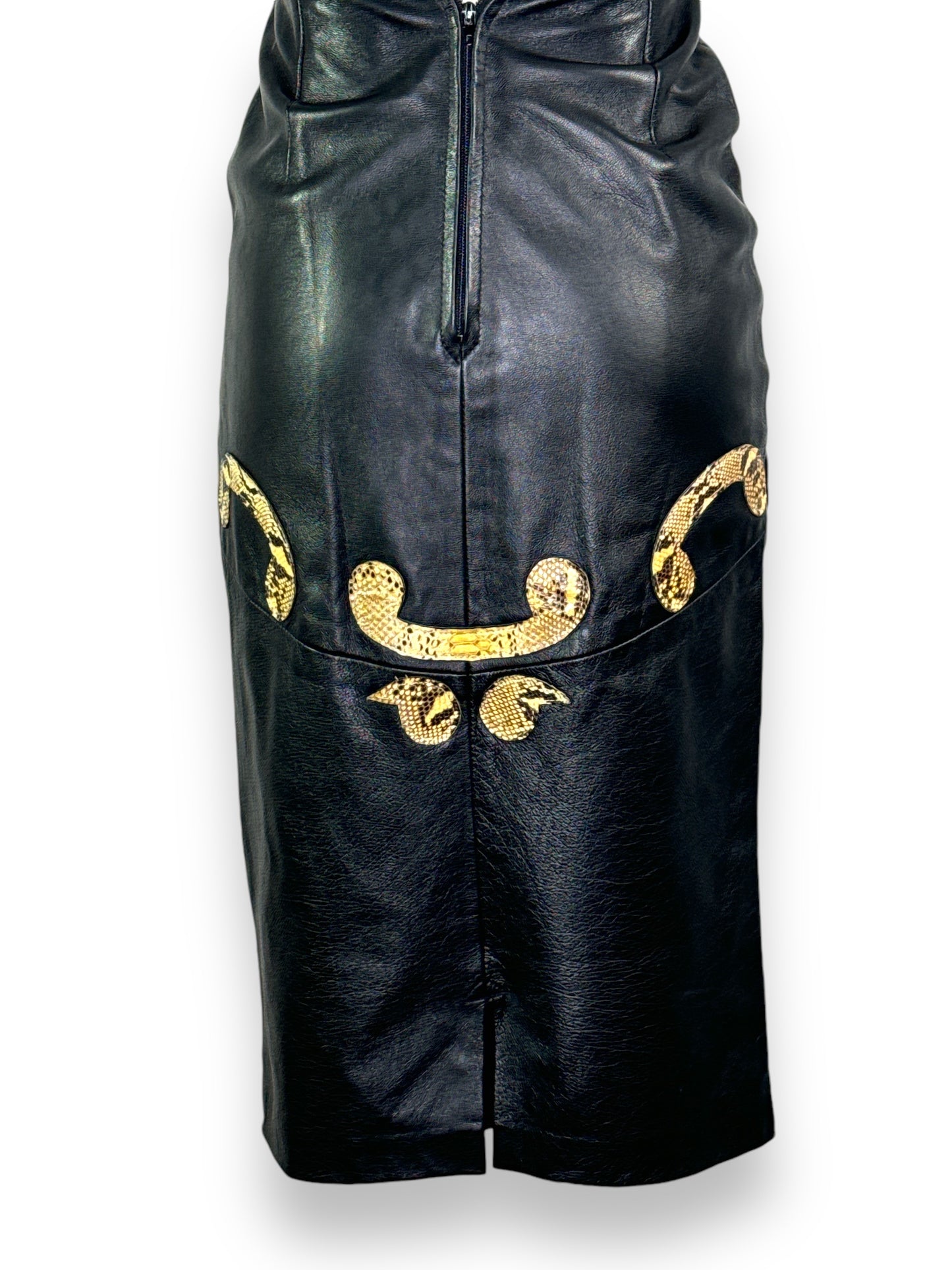 970s Snakeskin and Leather High Waisted Skirt