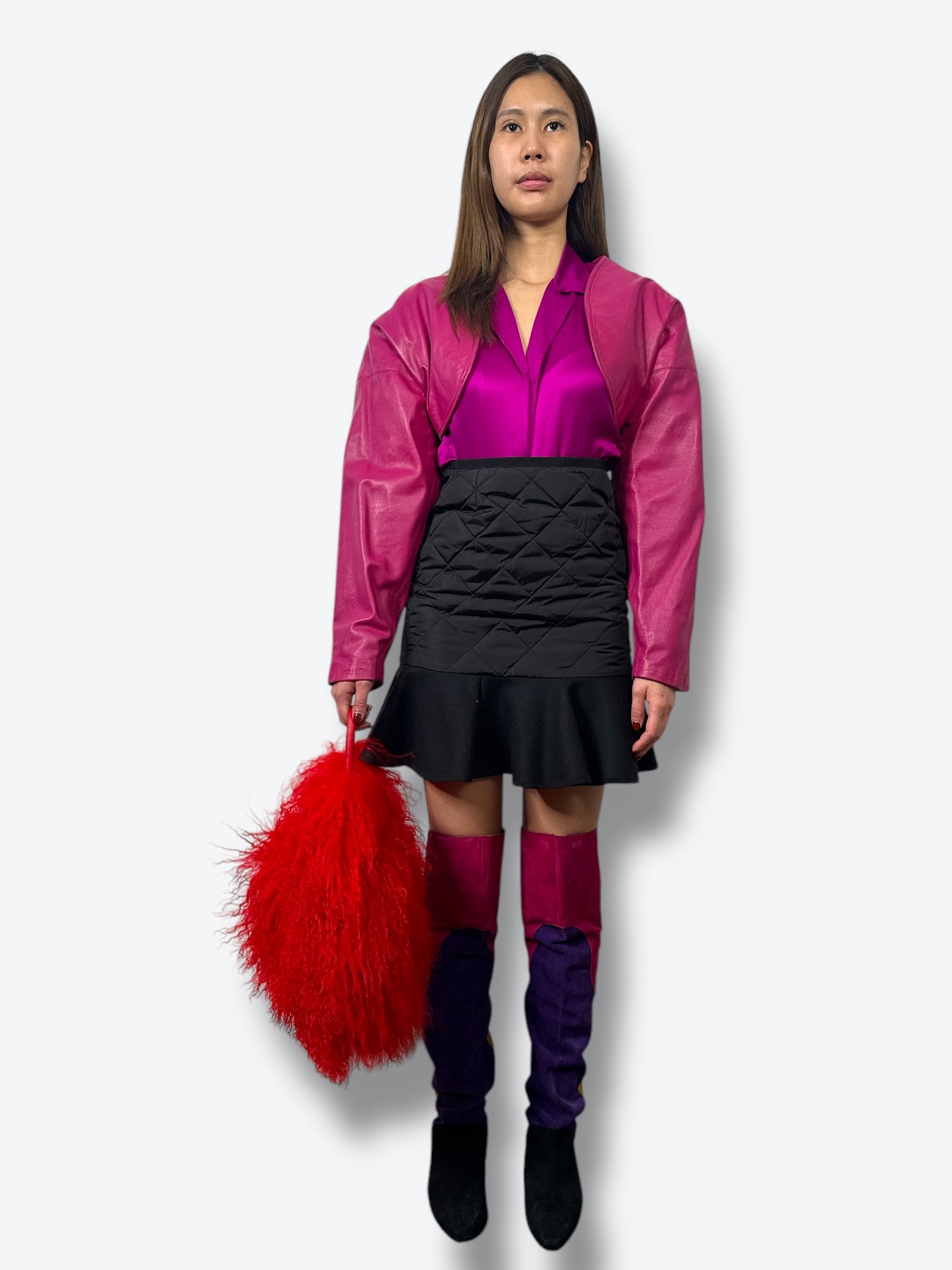 1980s Multi Colored Suede Knee High Corset Booties