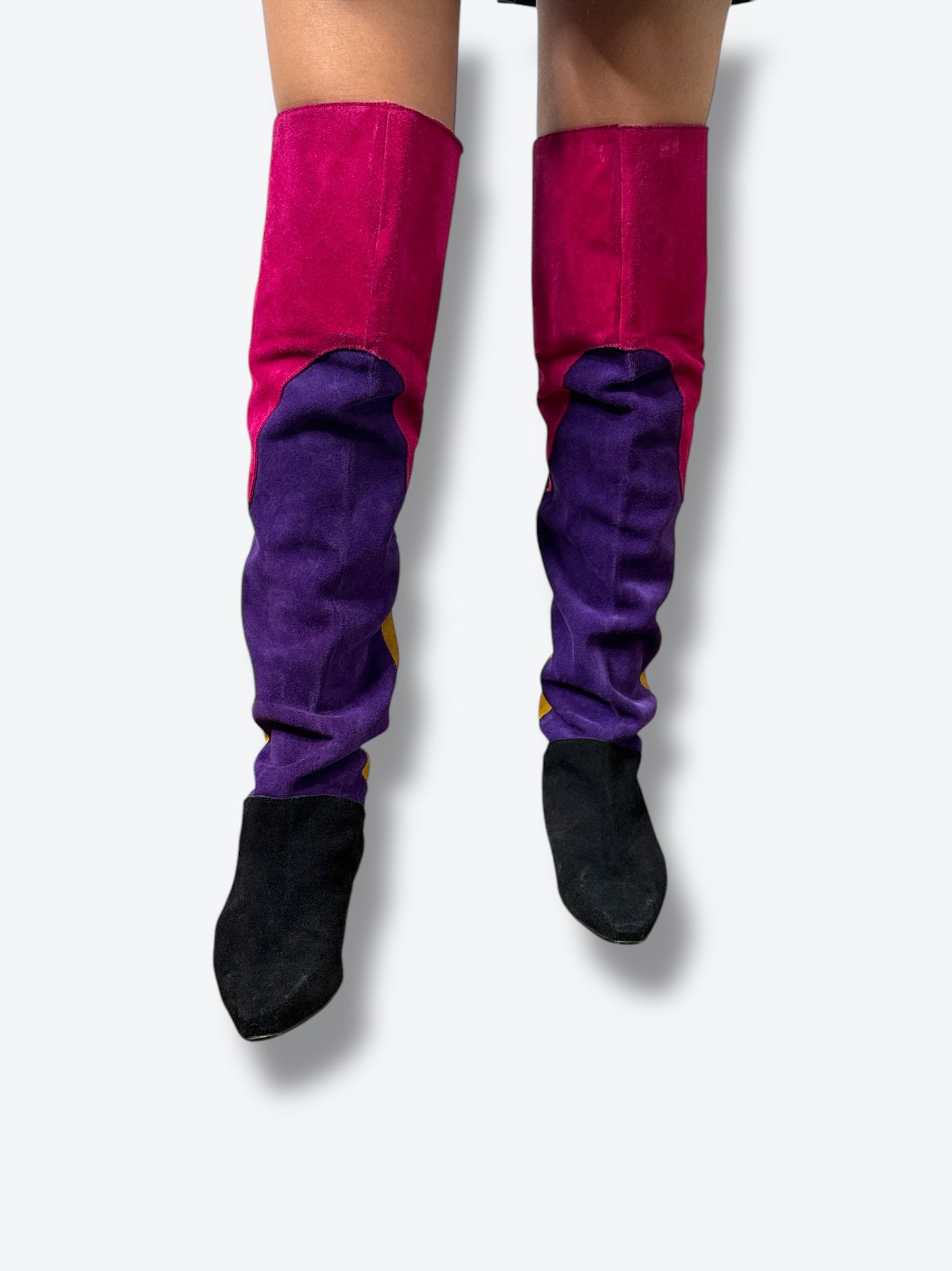 1980s Multi Colored Suede Knee High Corset Booties