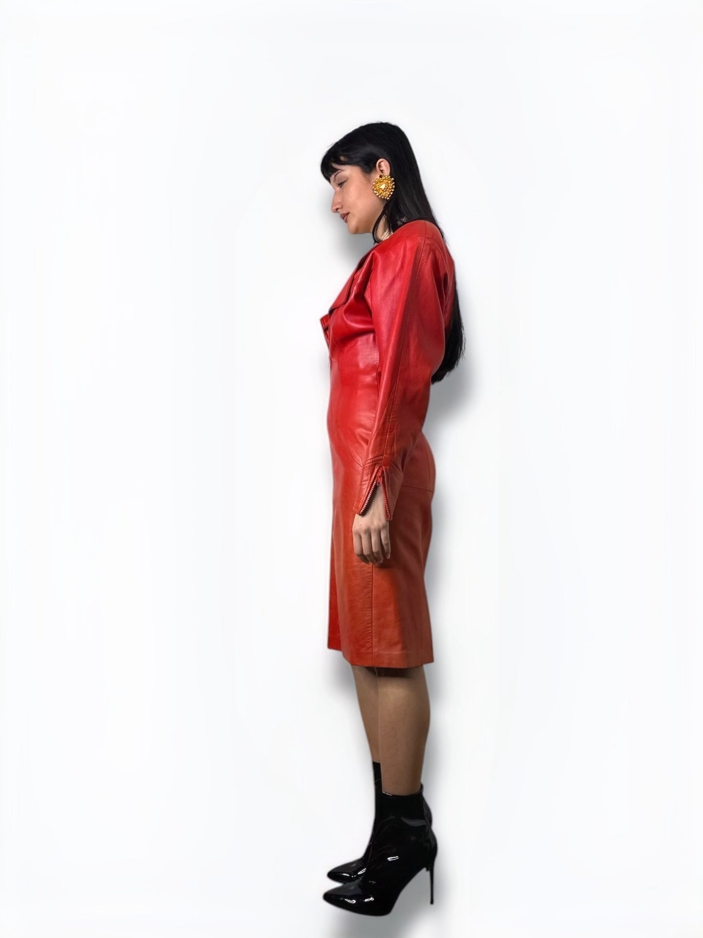 1980s Jack Gaby Asymmetrical Red Leather Dress