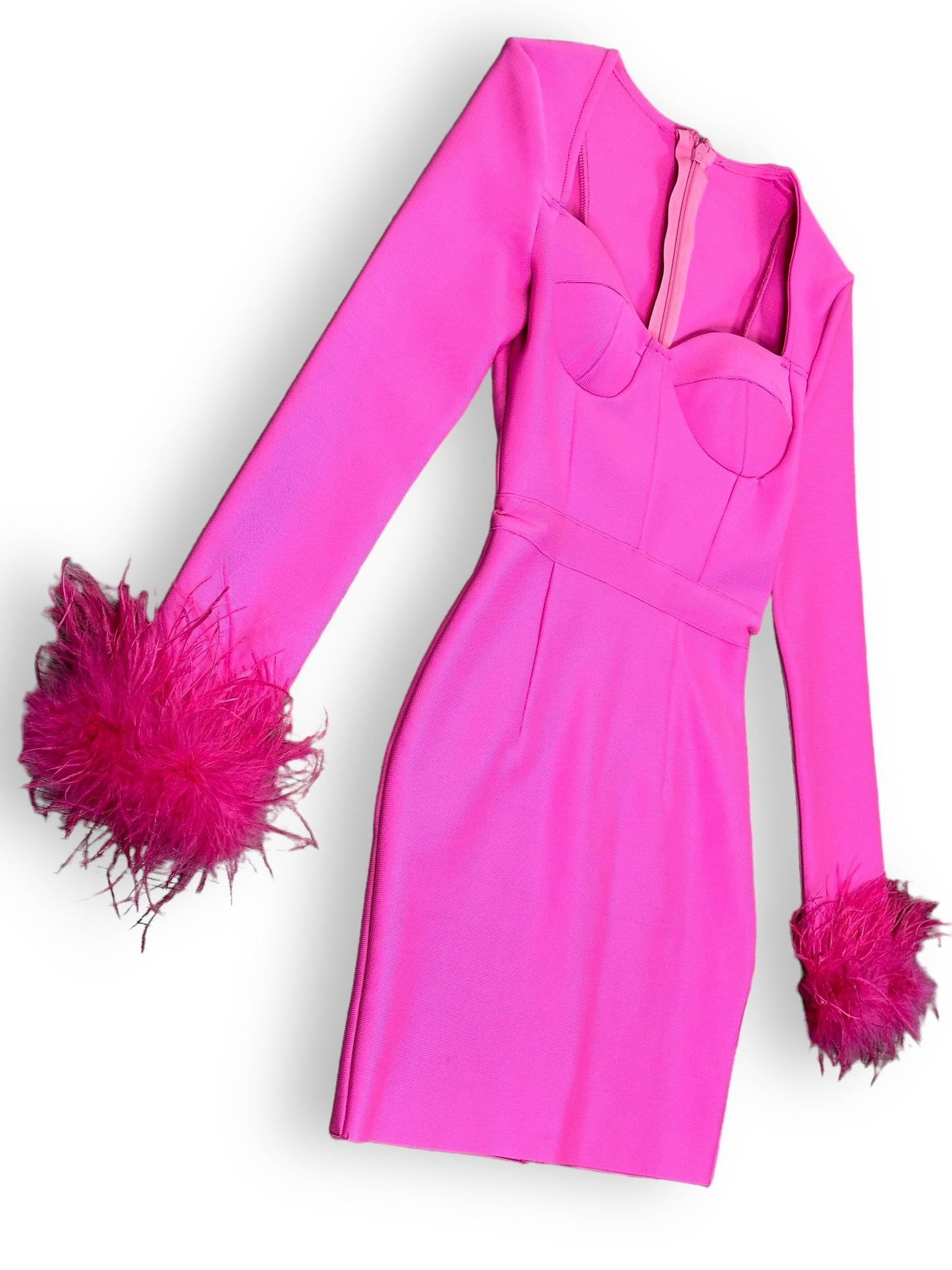 Y2K Pink Bustier Feather Sleeve Dress