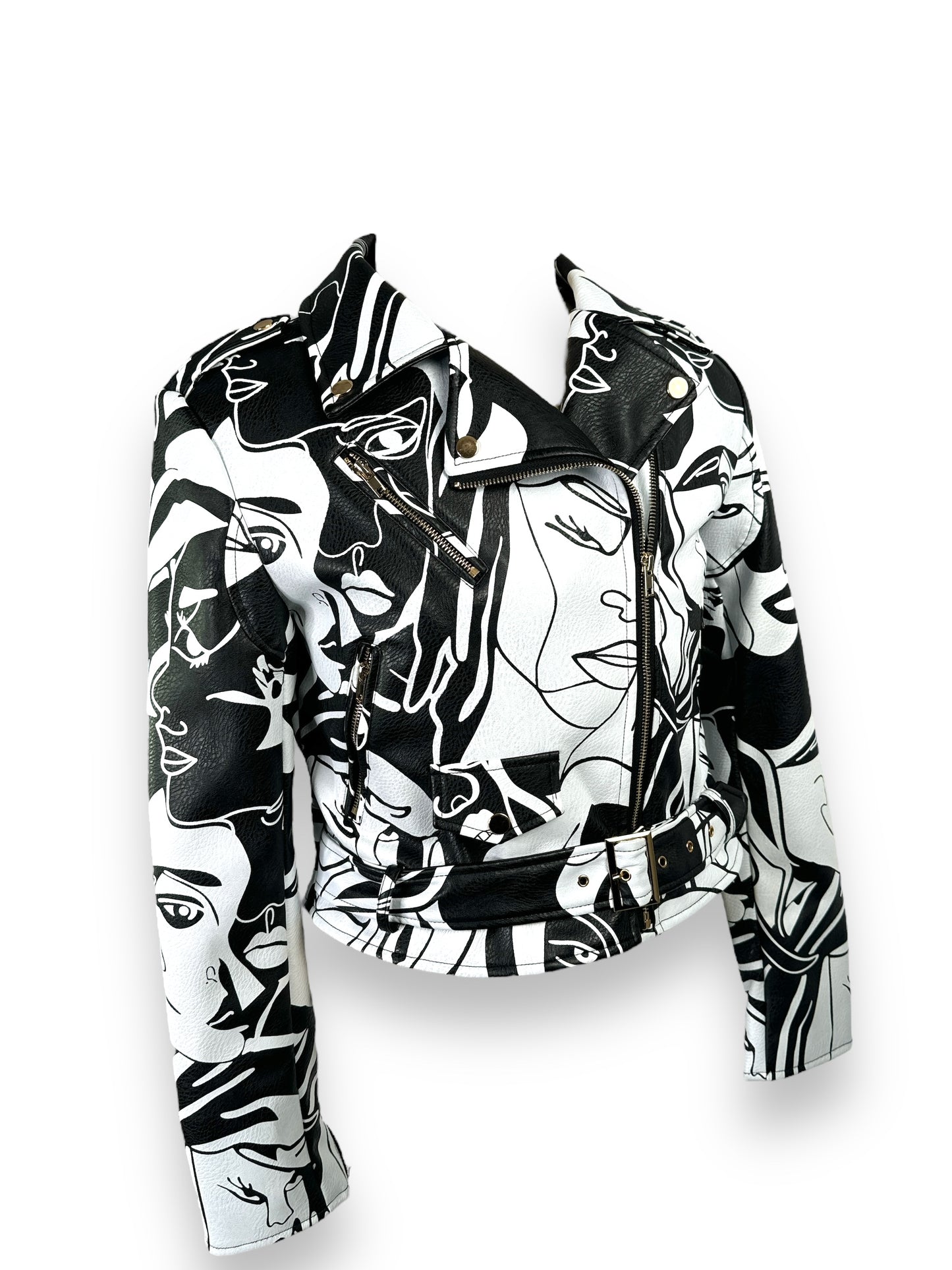 Trend: Azalea Wang Graffiti Black + White Vegan Moto Jacket