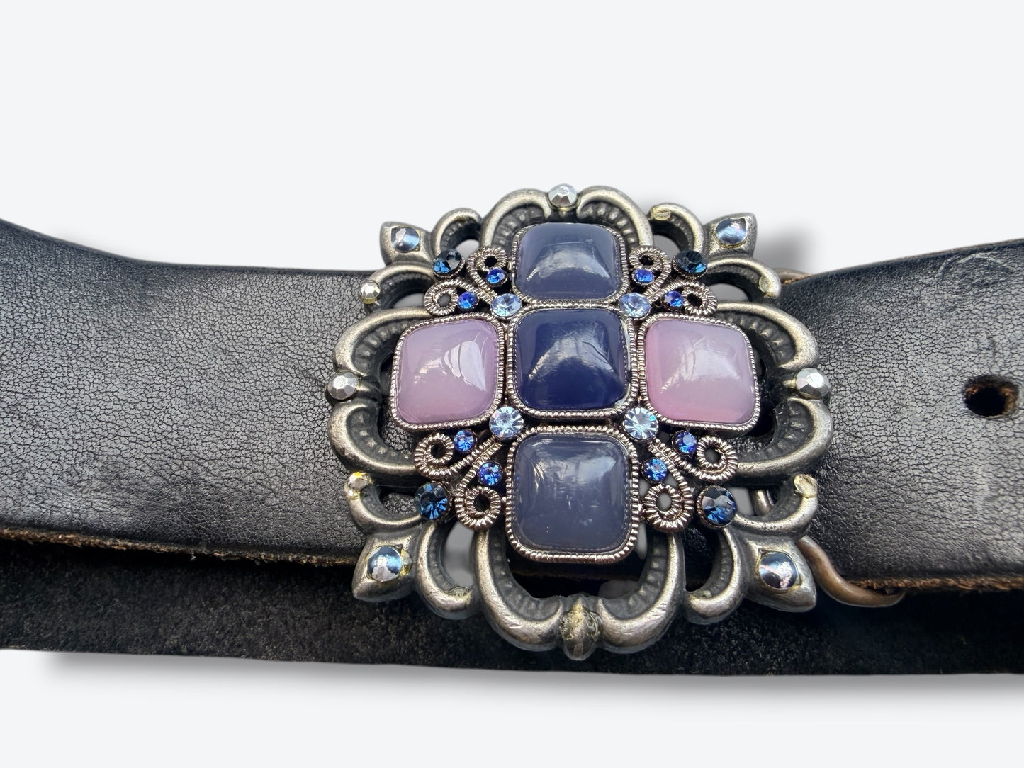 Y2K Ornate Statement Belt with Jeweled Medallion Buckle