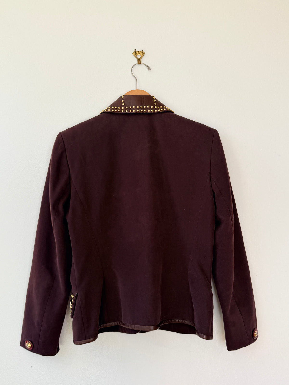 1990s Raffinalla Leather and Gold Hardware Brown Blazer
