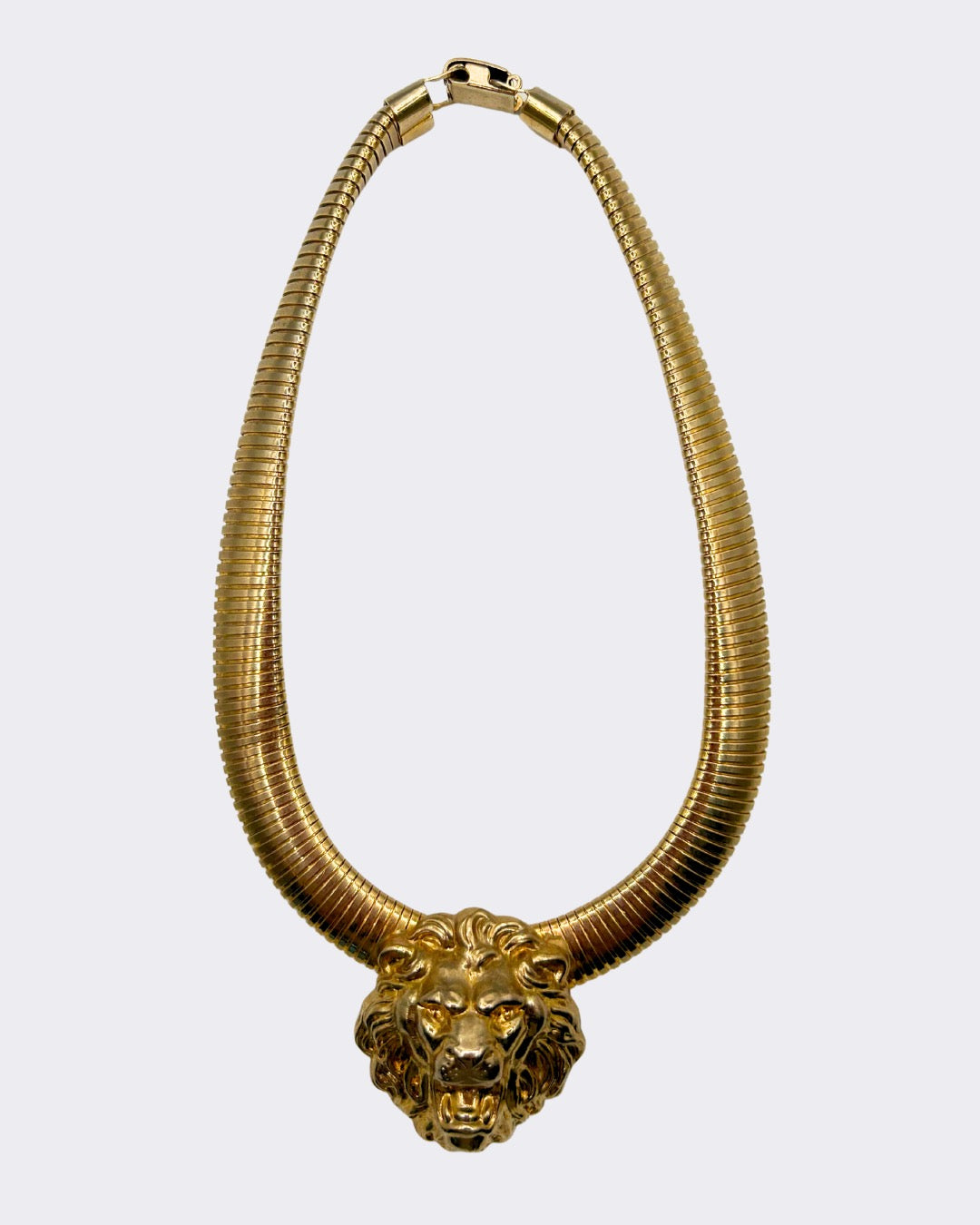 1970s Lion Head Tourque Gas Pipe Earrings + Necklace Set