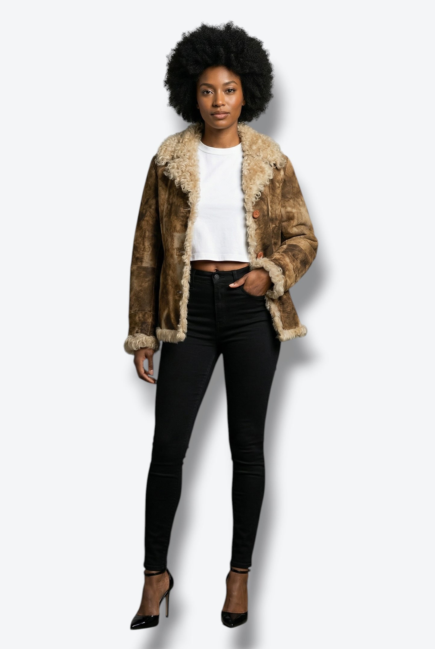 Y2K Reversible Suede + Mongolian Lamb Cropped Jacket