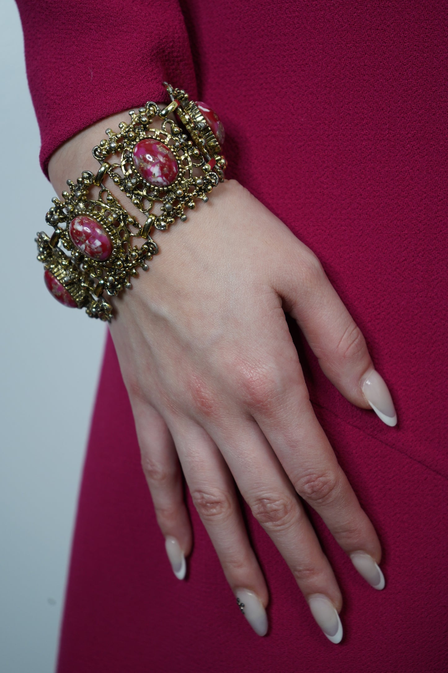 1970s Pink and Gold Enamel Metal Cuff