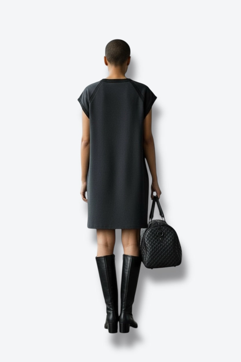 2000s Bottega Veneta Charcoal Dress Designer Lace Up Shift Dress