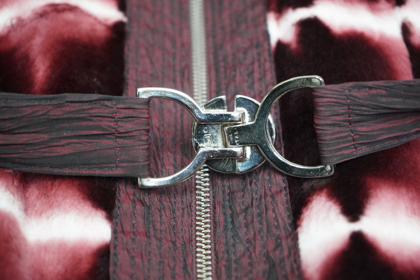 Marengo Reversible Crimson and White Fur and Raw Silk Ski Jacket