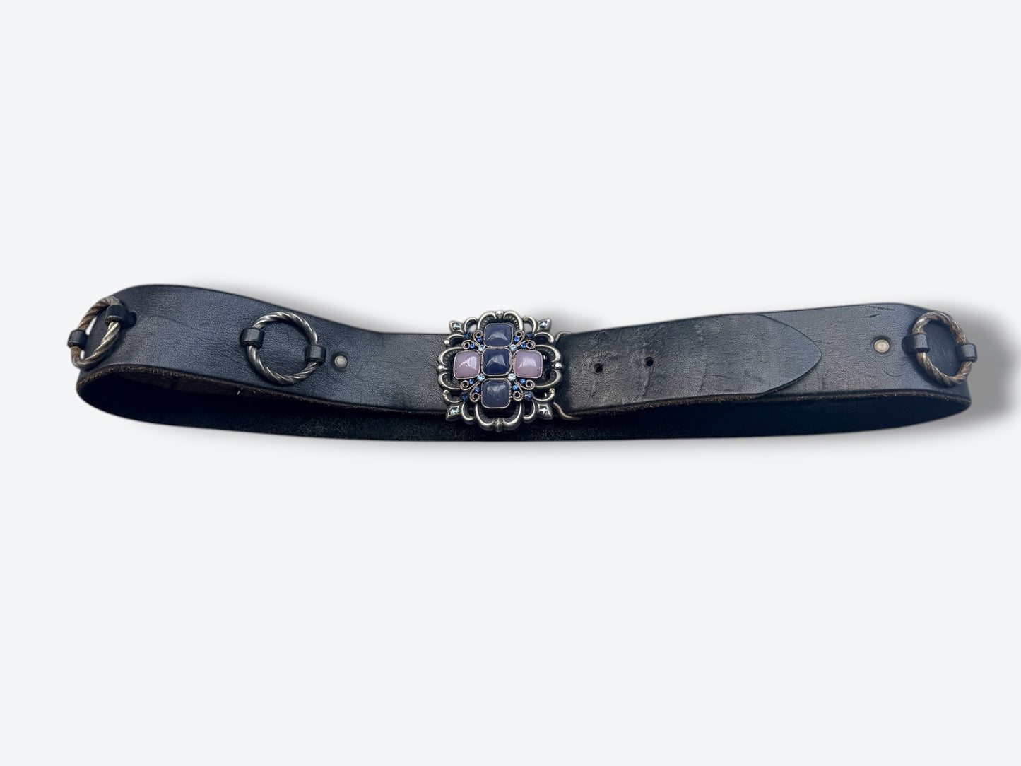 Y2K Ornate Statement Belt with Jeweled Medallion Buckle
