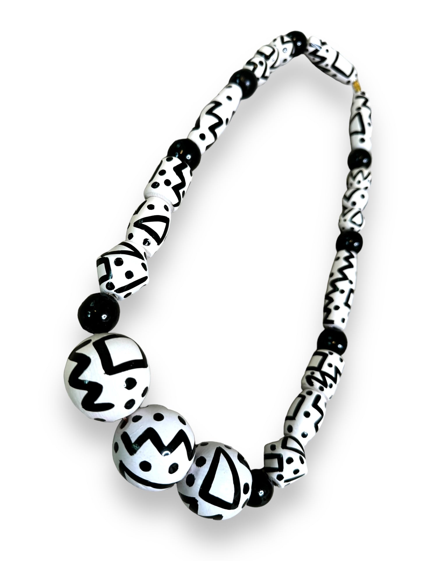 1990s Black and White Doodle Ball Wooden Necklace