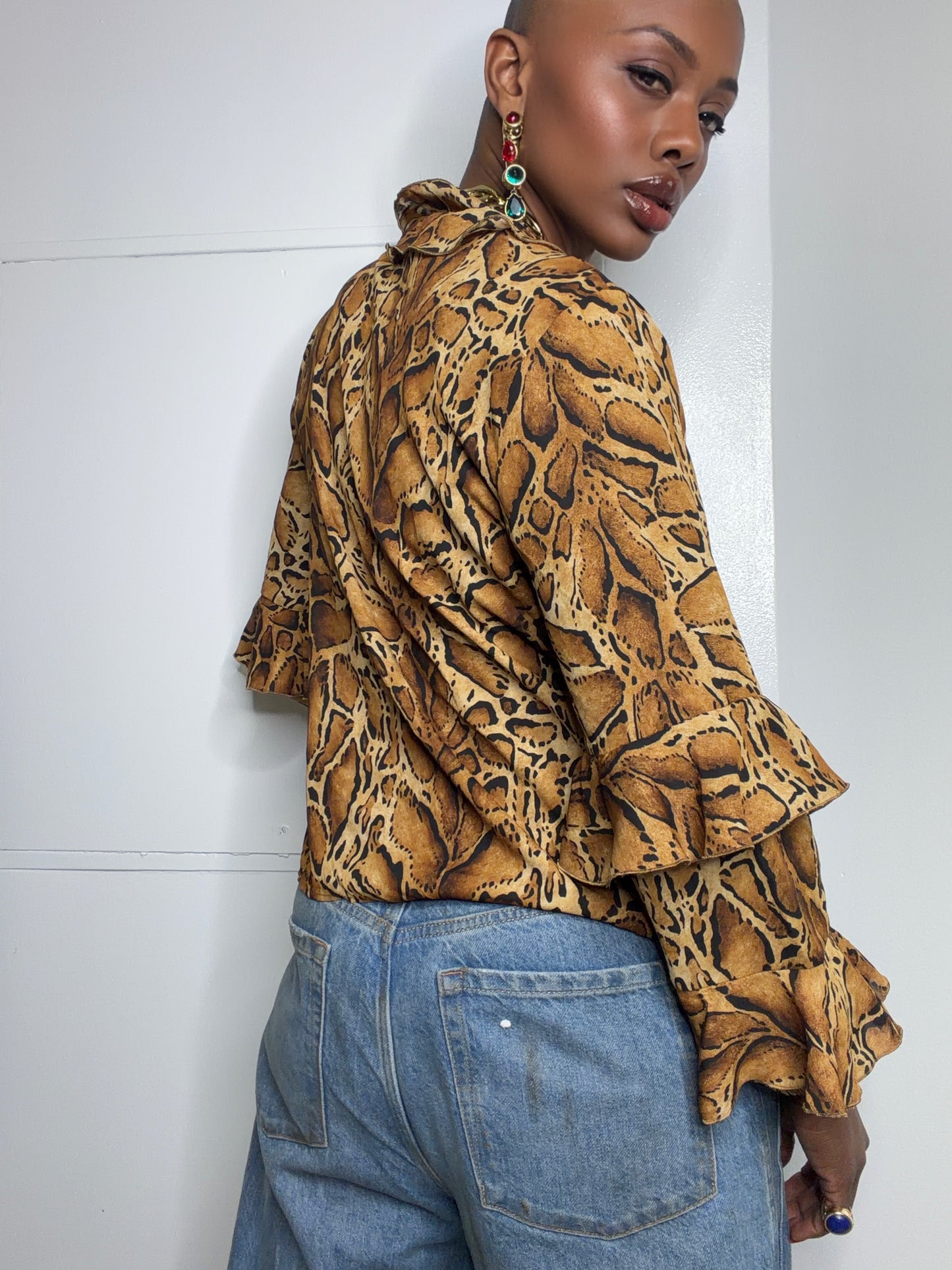 Y2K Leopard Print Ruffle Top
