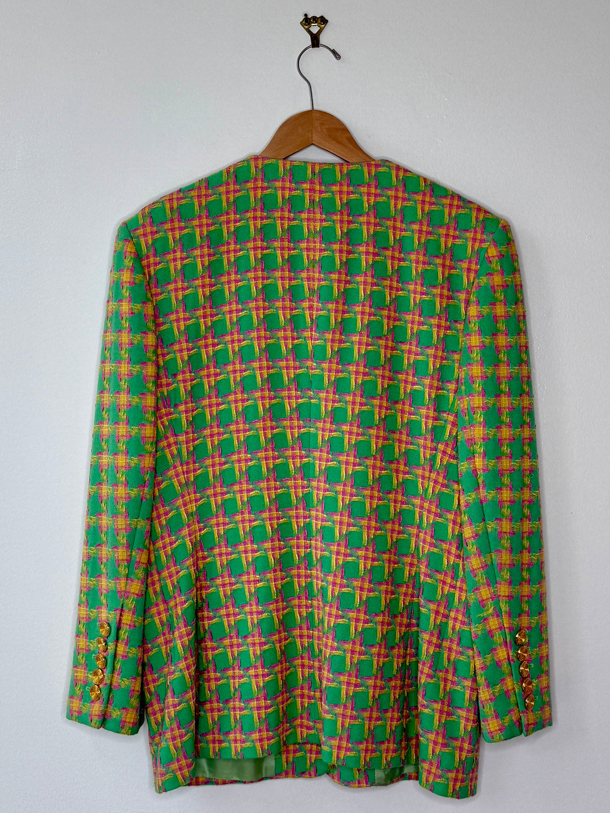 1990s / Y2K Pink and Green Escada Gold Button Blazer