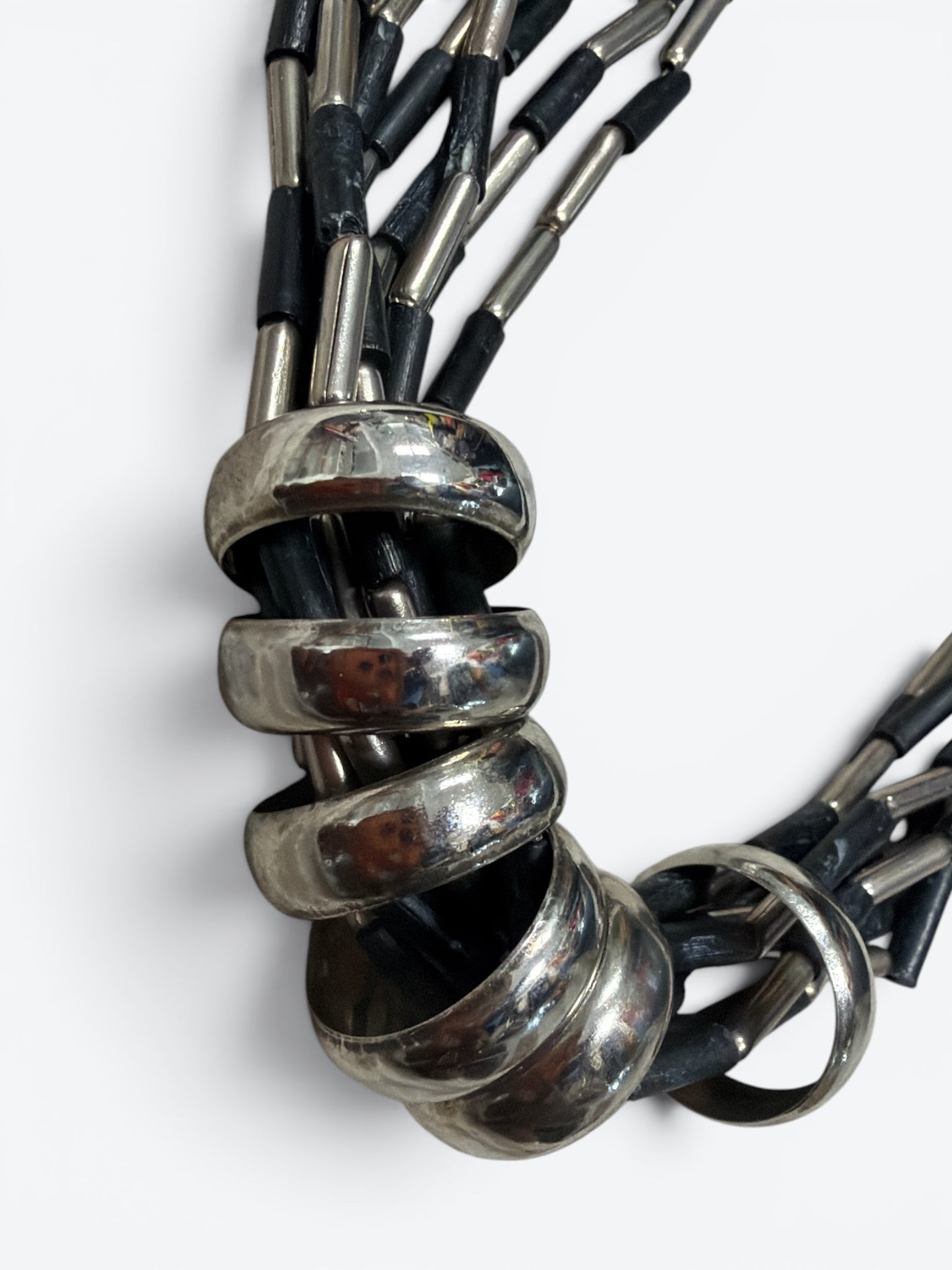 1990s Metal Ring + Beaded  Necklace