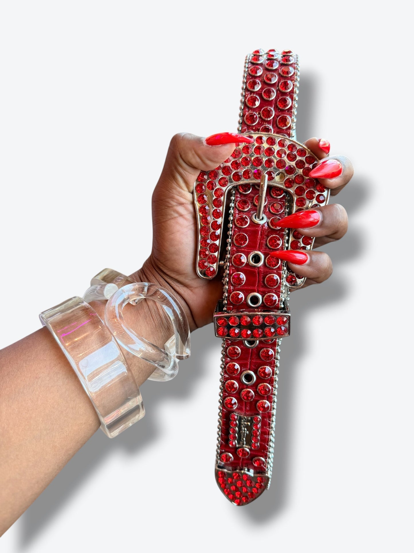 B.B Simon Red Rhinestone Leather Belt (As Is)