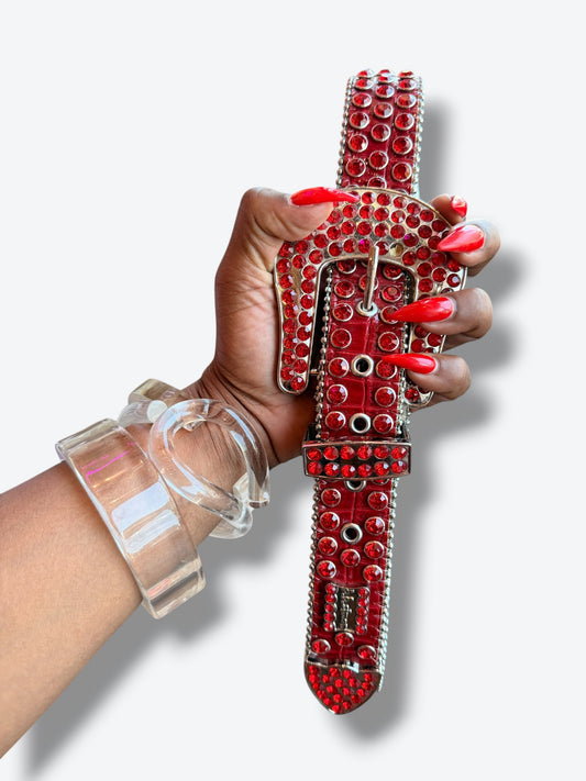 B.B Simon Red Rhinestone Leather Belt (As Is)