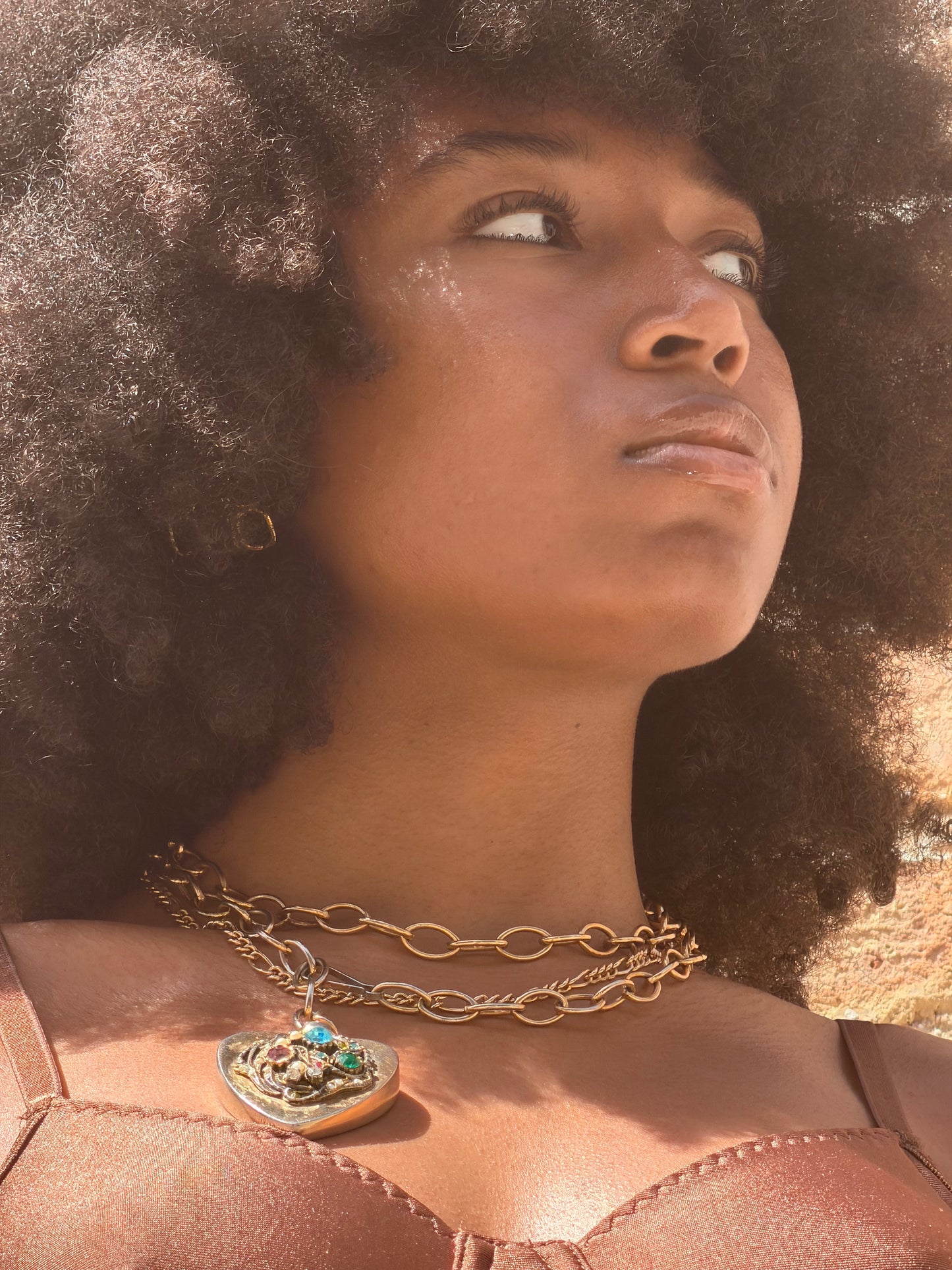 1980s Gold Charm Link Necklace