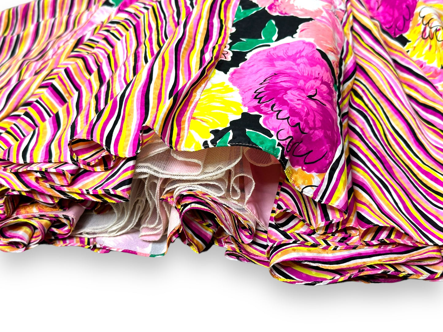 1980s “Illusions” Floral + Stripe Dress