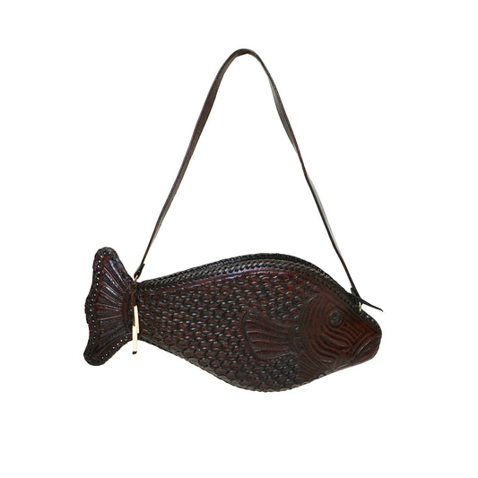 1970's Tooled Leather Fish Shoulder Bag