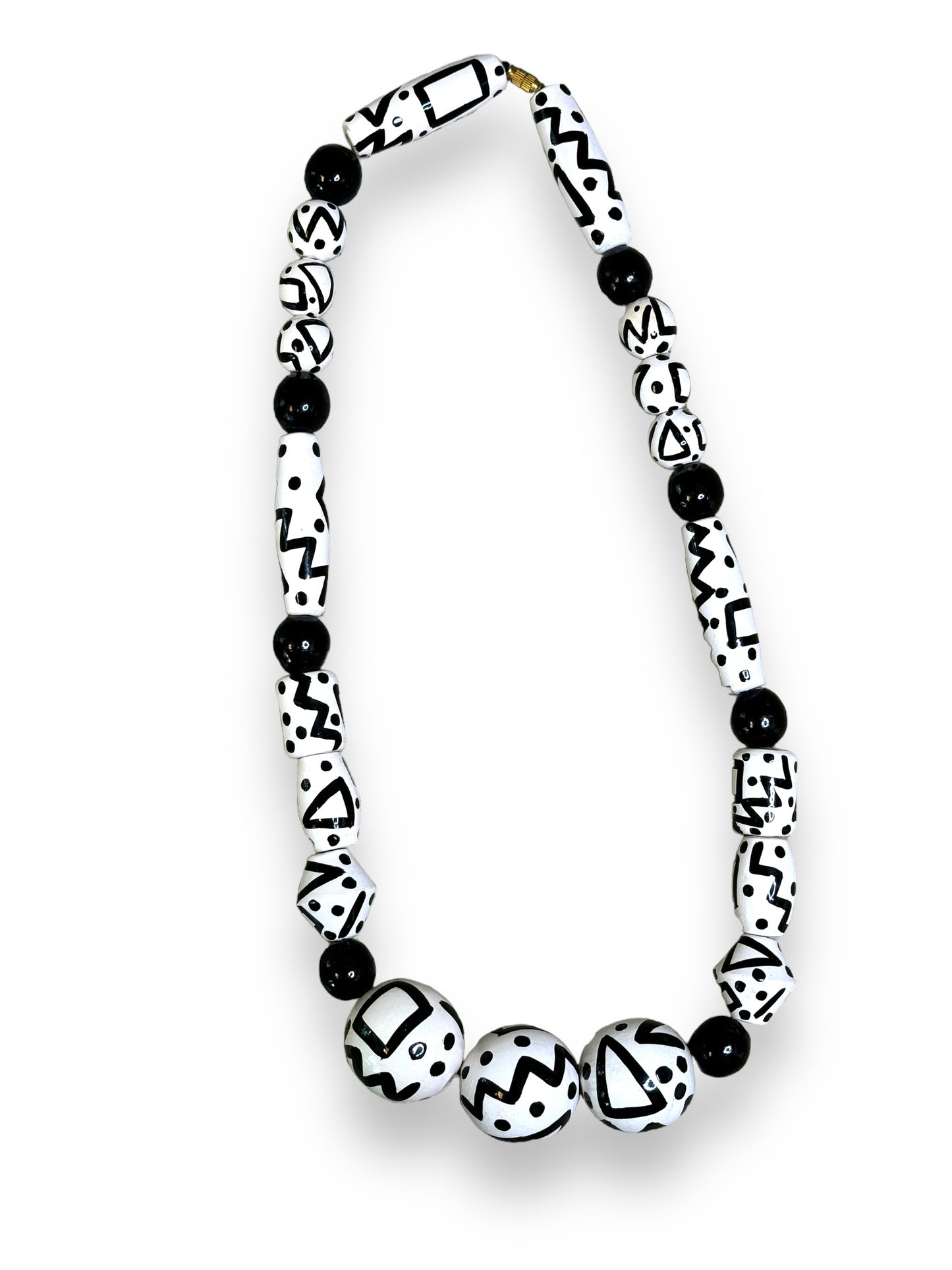 1990s Black and White Doodle Ball Wooden Necklace