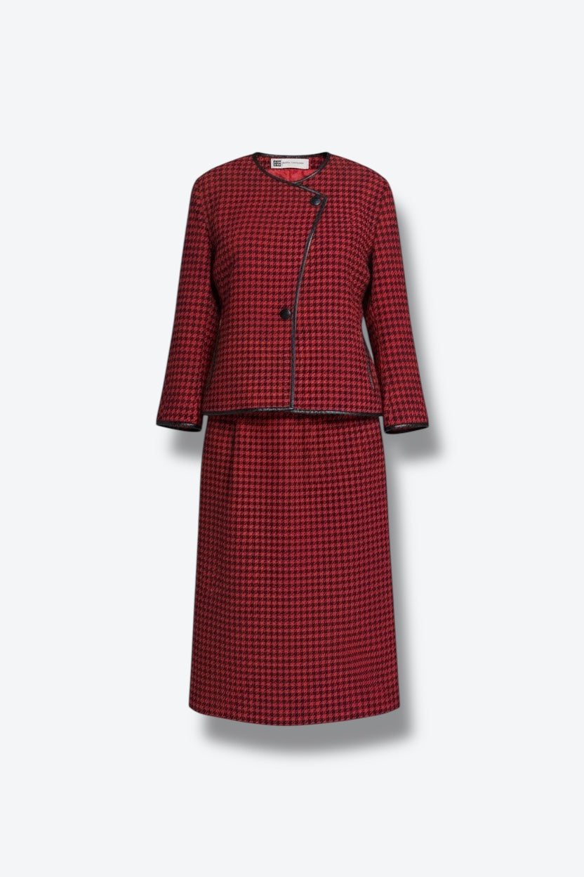 1970s Pierre Balmin Aysmmetrical Red Houndstooth Suit