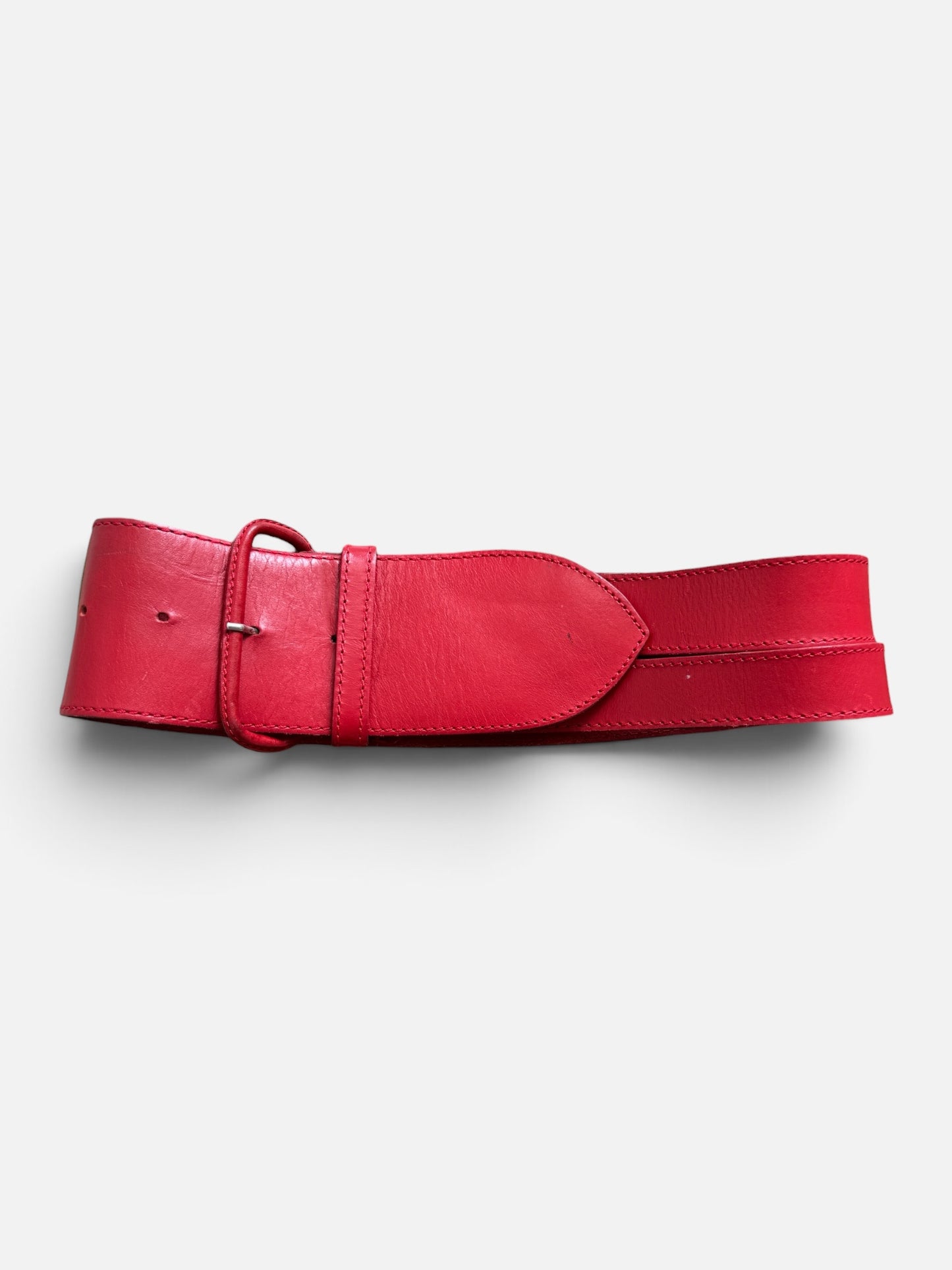 1970s Red Genuine Leather Buckle Belt