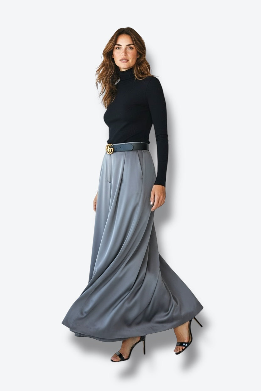 1990s Samsappelle Fluid Gray Silk Skirt