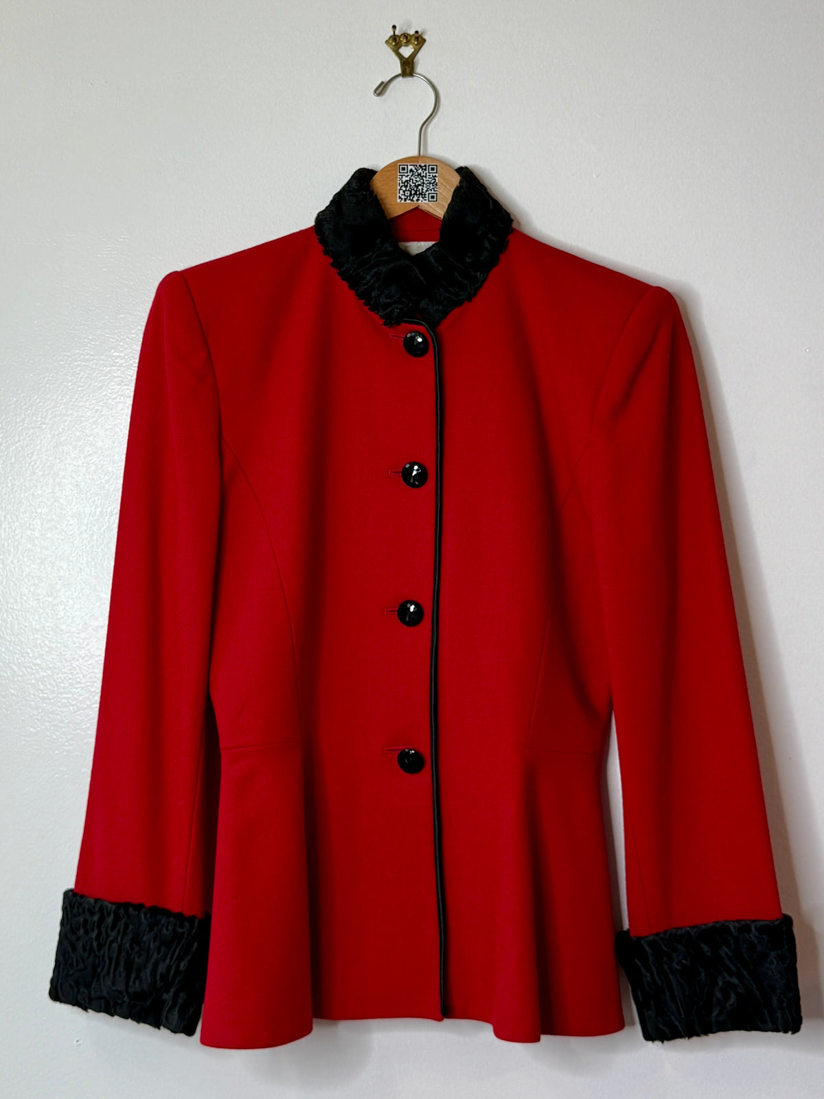 1990s Nolan Miller Wool and Mink Collar Leather Trim Blazer