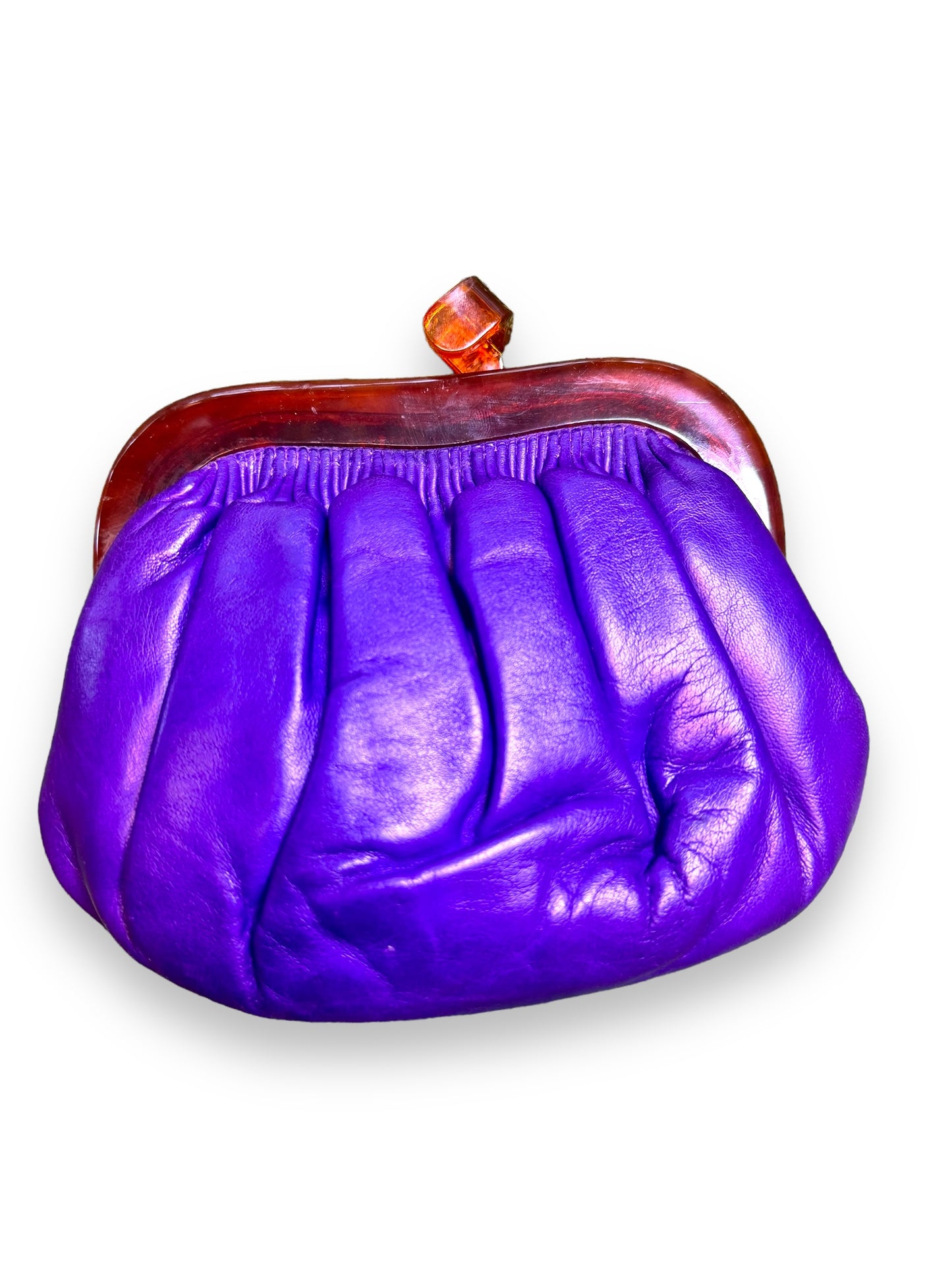 1970s Gucci Purple Calfskin Kiss Lock Clutch