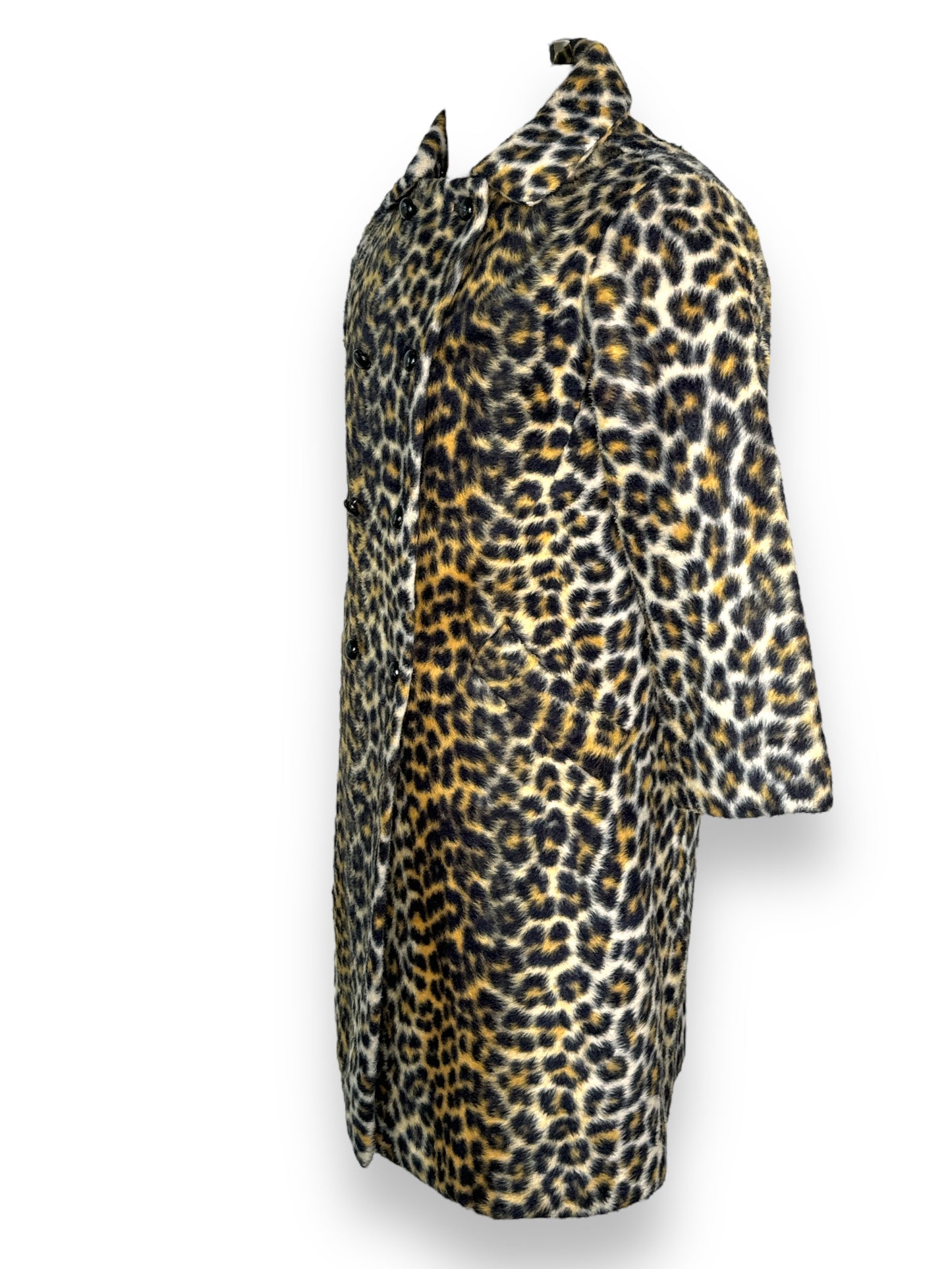 1960s Faux Fur Cheetah Print Pea Coat