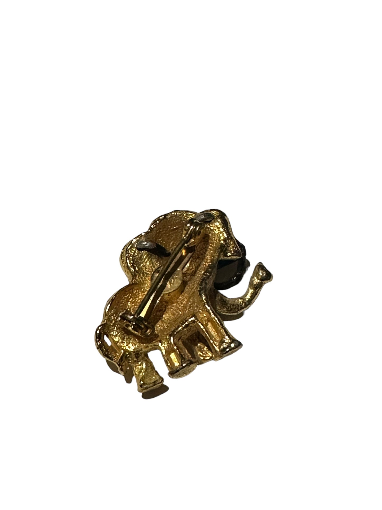 1970s Gold Mini Elephant + Black Frame Brooch (Unsigned)